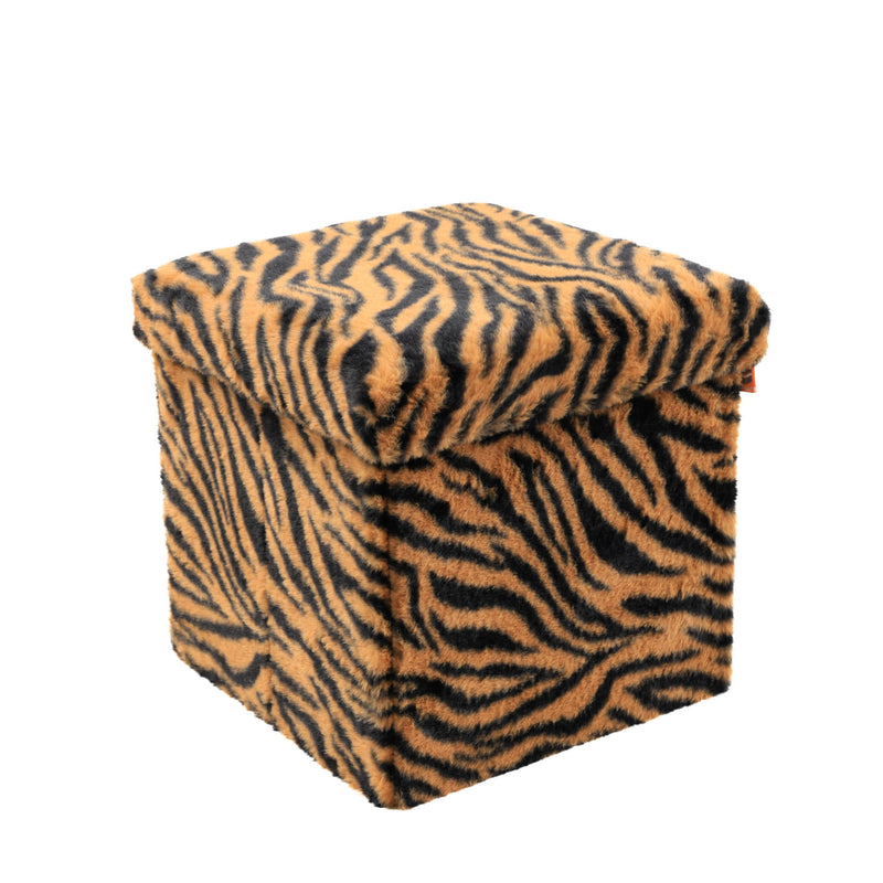 12" Plastic Animal Print Storage Ottoman - Beige / Brown