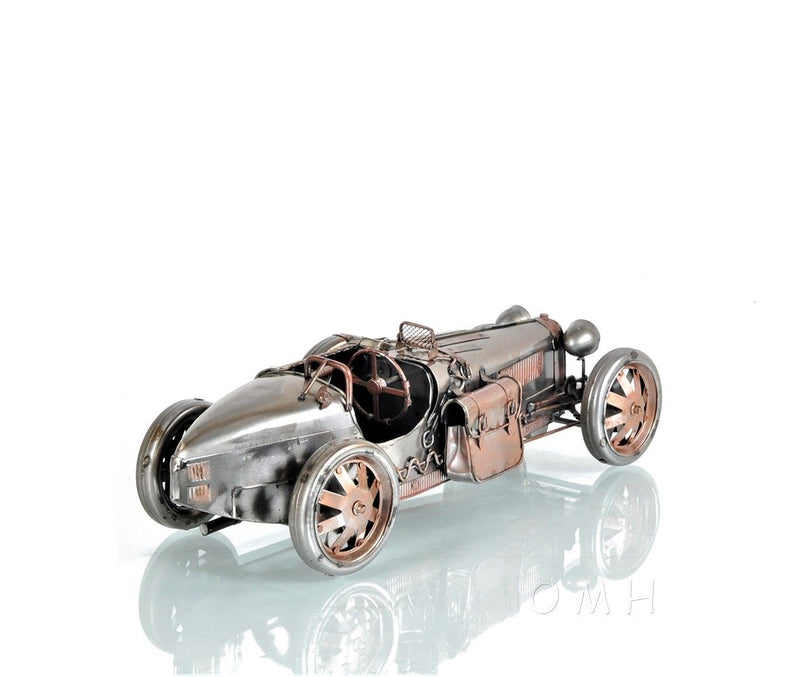 c1924 Bugatti Racecar Model Sculpture - Bronze / Silver