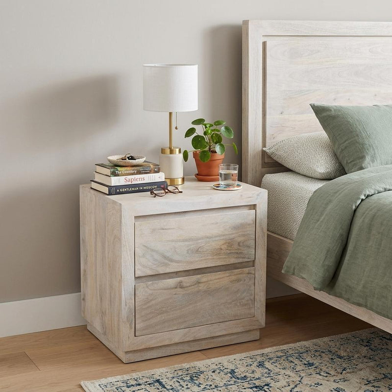 Solid Wood Distressed Two Drawer Nightstand - Ivory