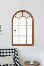 Load image into Gallery viewer, Large Arched Accent Mirror With Frame With Decorative Window Look Classic Architecture Style Solid Fir Wood Interior Decor - Brown
