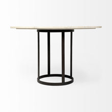 Load image into Gallery viewer, 48" Rounded Marble And Metal Pedestal Base Dining Table - Black / White
