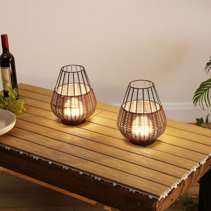 Round USB Table Lamps LED With Globe Shades (Set of 2) - Dark Brown