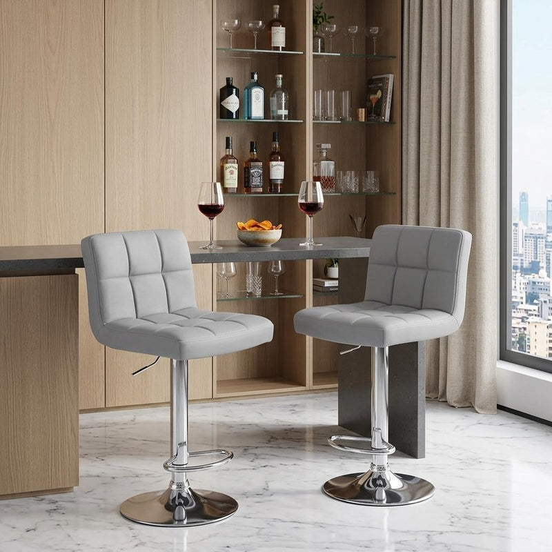 Faux Leather Swivel Bar Chairs (Set of 2) (745414) - Gray / Silver