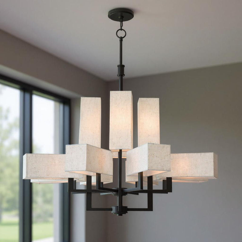 41" Twelve Light Dimmable Chandelier With Shades - Bronze