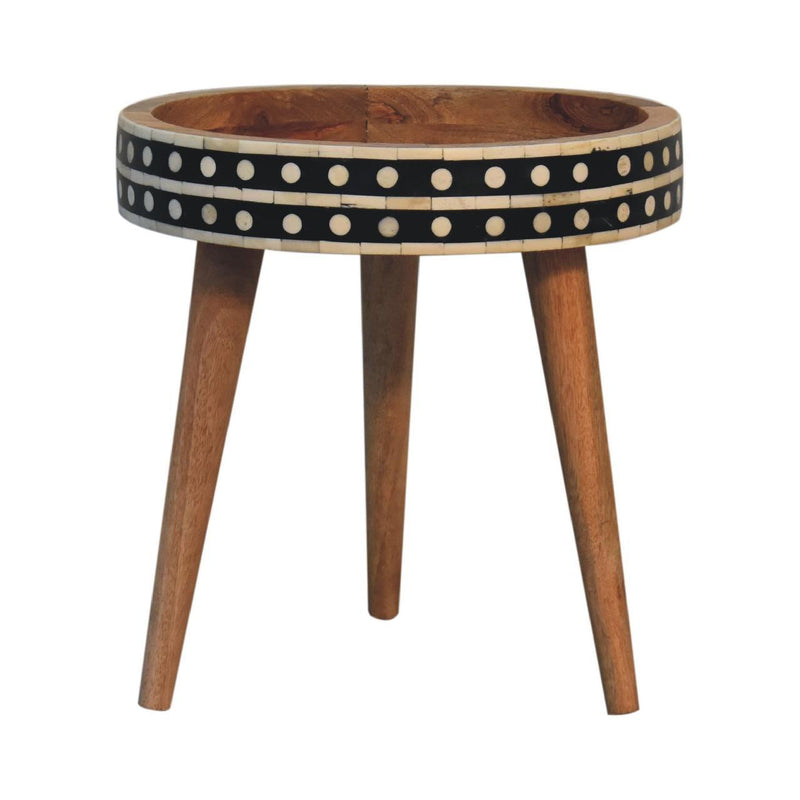 Black And White Solid Wood And Bone Inlay Round End Table - Brown
