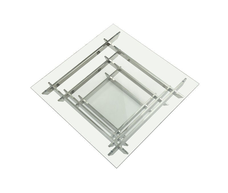 Glass And Stainless Steel Square Coffee Table With Shelf - Clear And Silver