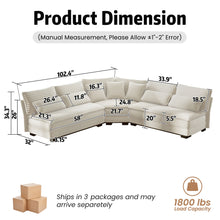 Load image into Gallery viewer, 5 Seater L Shaped Sectional Sofa With Curved Corner, 7 Pillows
