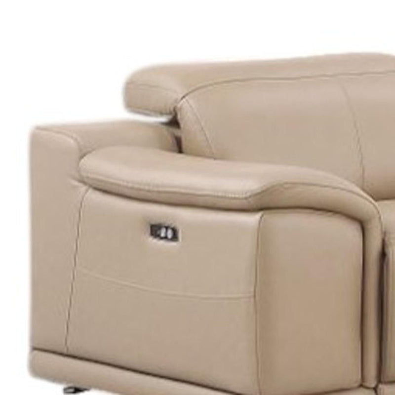 Leather Modular L Shaped 7 Piece Corner Sectional With Console - Beige