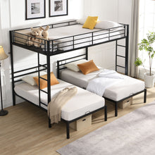 Load image into Gallery viewer, Modern Metal Triple Bunk Bed With Vertical Ladder, Safety Rail, And Storage Shelf - Black
