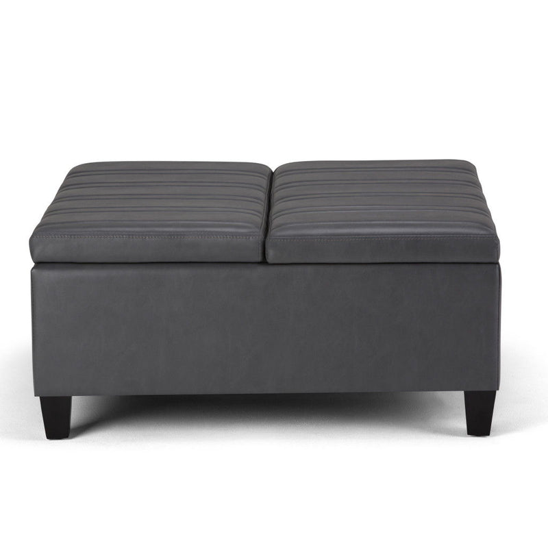 36" Leather Cocktail Ottoman With Storage - Gray / Espresso