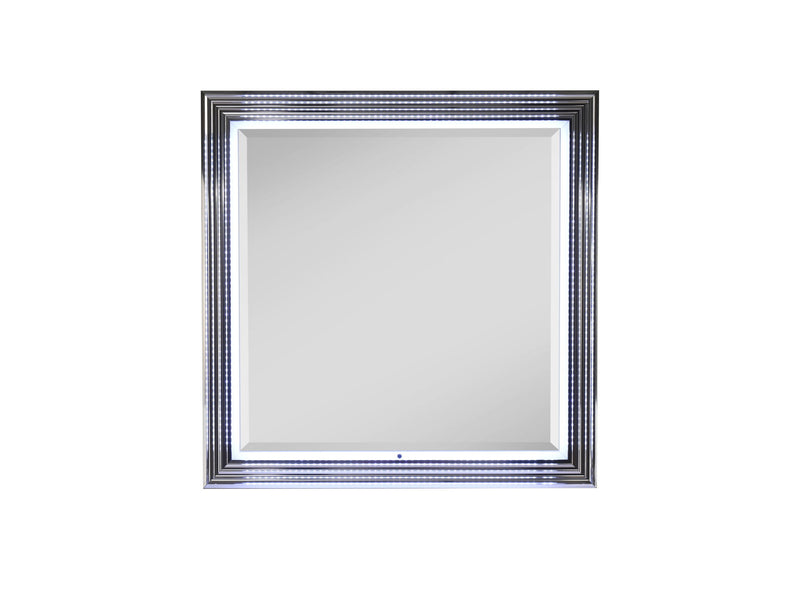 Wood Square Lighted Dresser Mount Framed Mirror - Silver / White