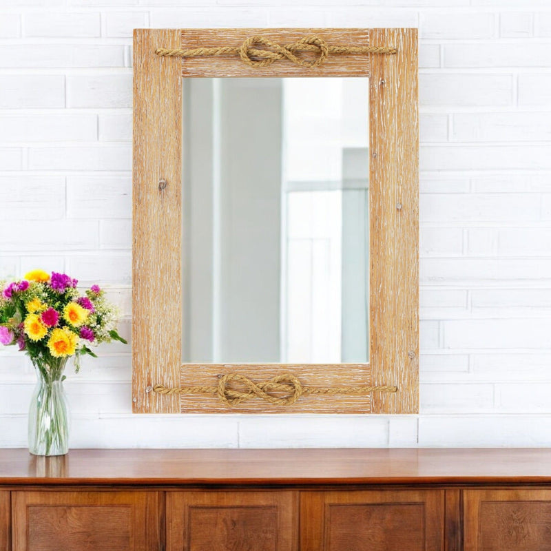 31" Rustic Nautical Accent Framed Wall Mirror - Brown
