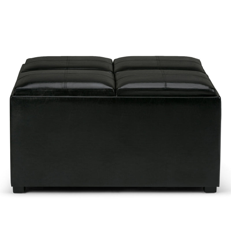 35" Leather Cocktail Ottoman With Storage - Black / Dark Brown