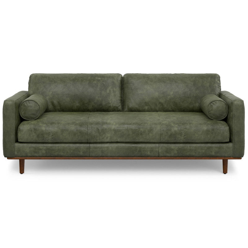 Moss Leather Sofa With Brown Legs - Moss Green