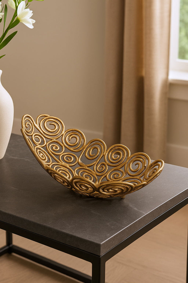 Abstract Circles Oval Decorative Bowl (628129) - Gold