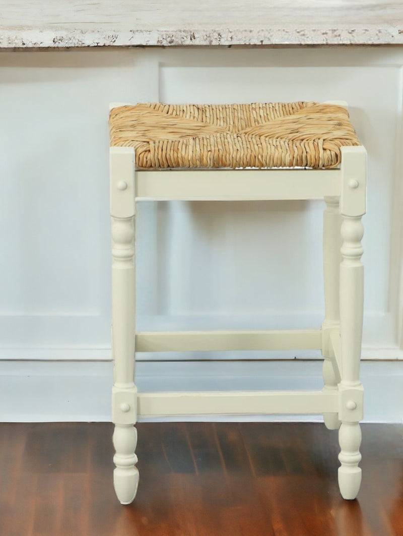 Backless Counter Height Bar Chair With Footrest 24" - Natural and Antiqued White