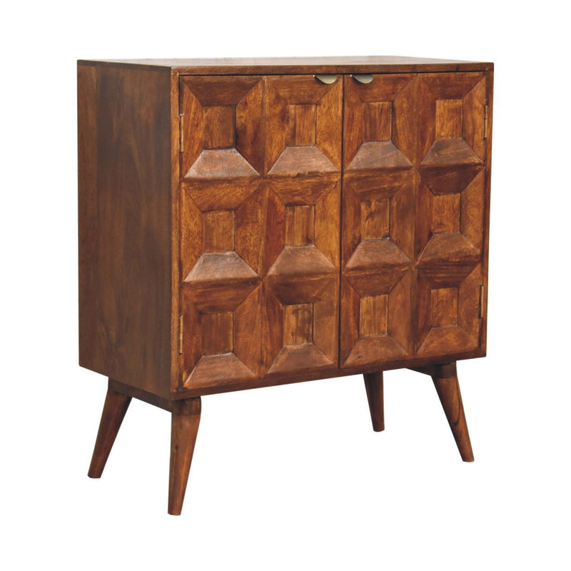 32" Solid Wood Textured Door Accent Cabinet With Two Doors - Brown