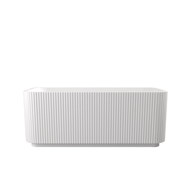 Rectangle Linear Freestanding Soaker Tub With Pop Up Drain, Double Wall Insulated Construction - Gloss White