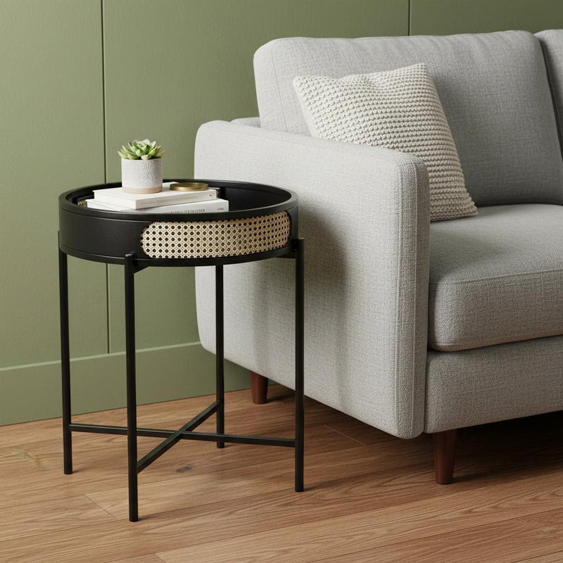 Melamine Veneer And Manufactured Wood Round End Table - Black