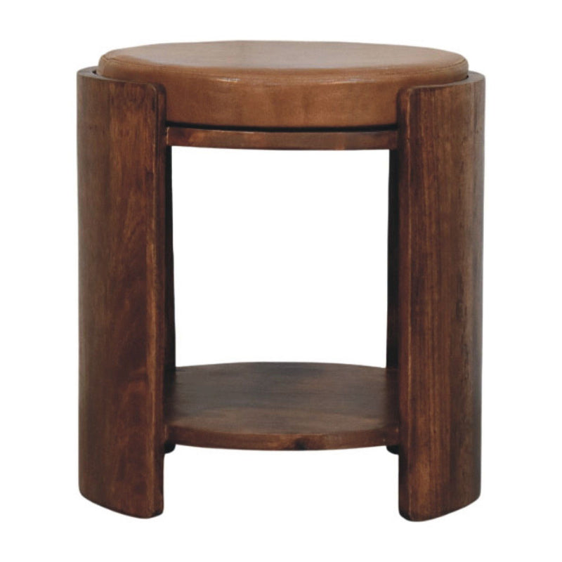 Leather Round Footstool (723461) - Brown