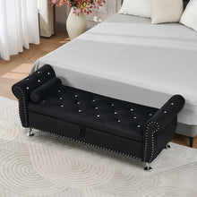 Load image into Gallery viewer, Storage Bench With Crystal Buttons And 1 Pillow For Bedroom
