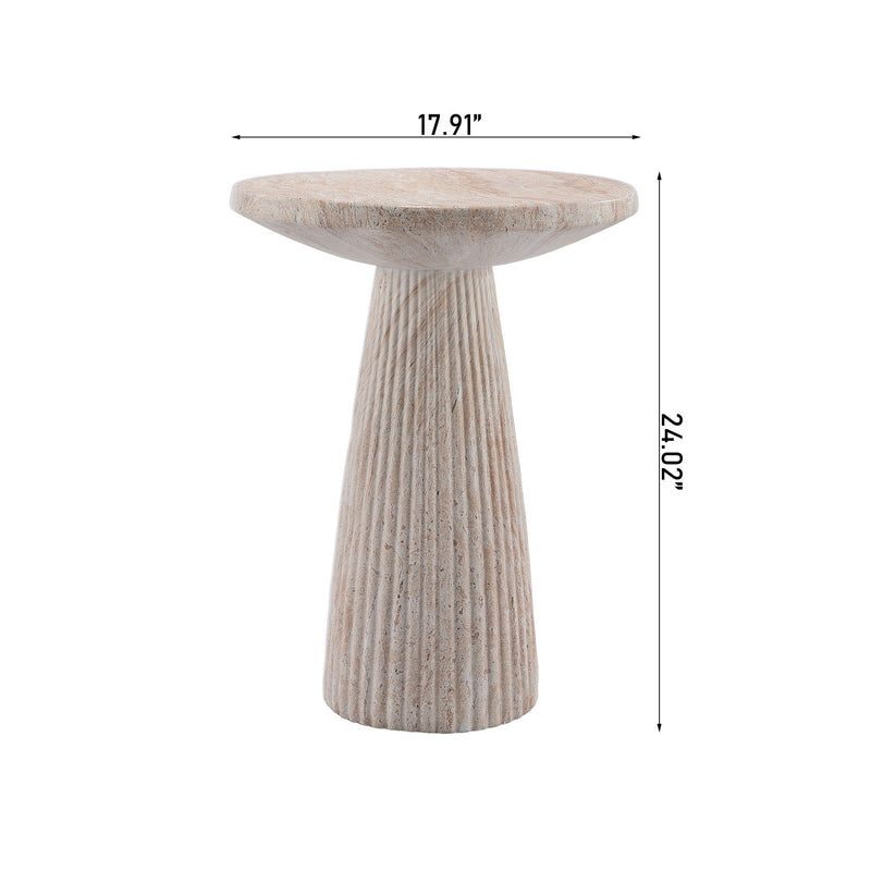 Fluted Pedestal Round Coffee Table - Beige / Yellow