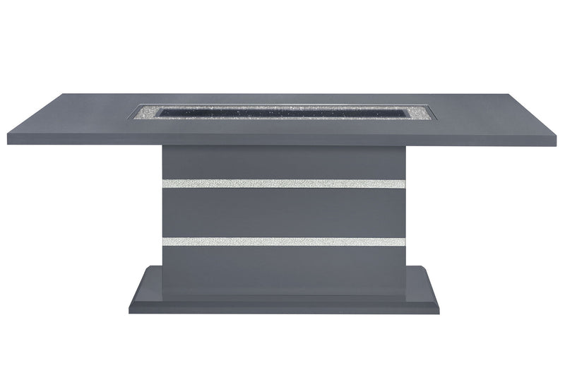 79" Faux Crystals Glass And Wood Pedestal Base Dining Table - Dark Gray
