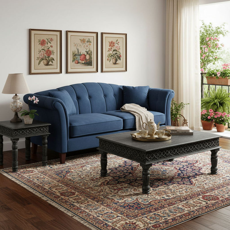 Solid Wood Distressed Coffee Table (Set of 2) - Black