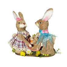 Load image into Gallery viewer, Straw Rabbit Easter Easter Bunny Figurine - Blue / Pink / Brown
