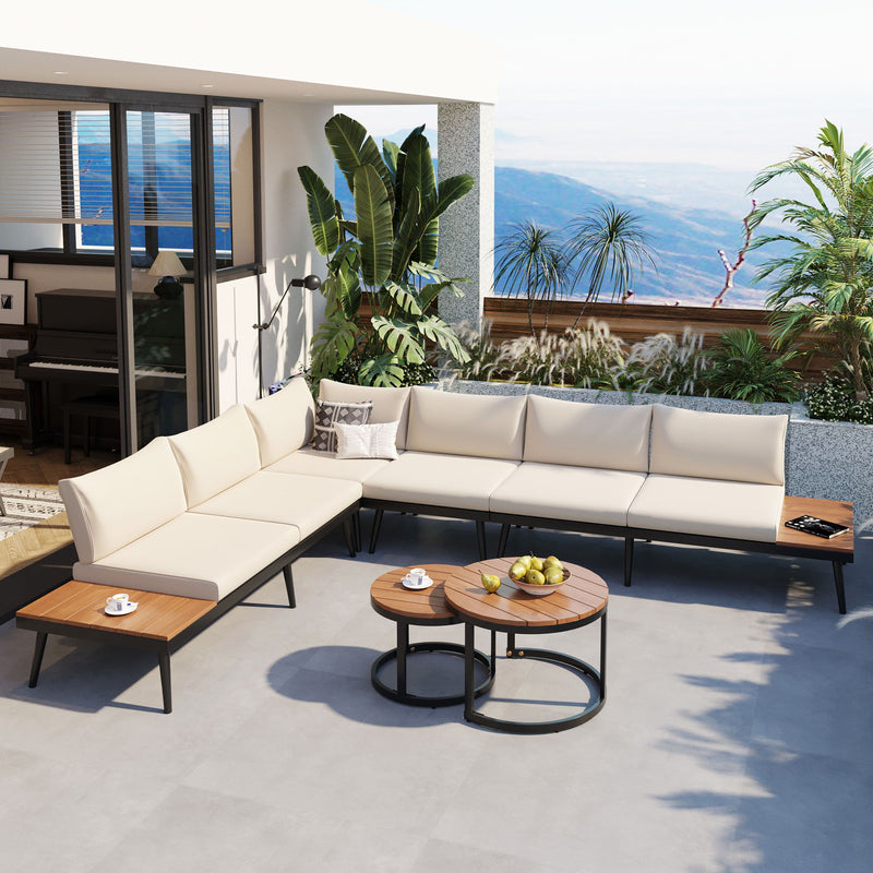Modern Outdoor Sectional Sofa Set With Nesting Coffee Tables