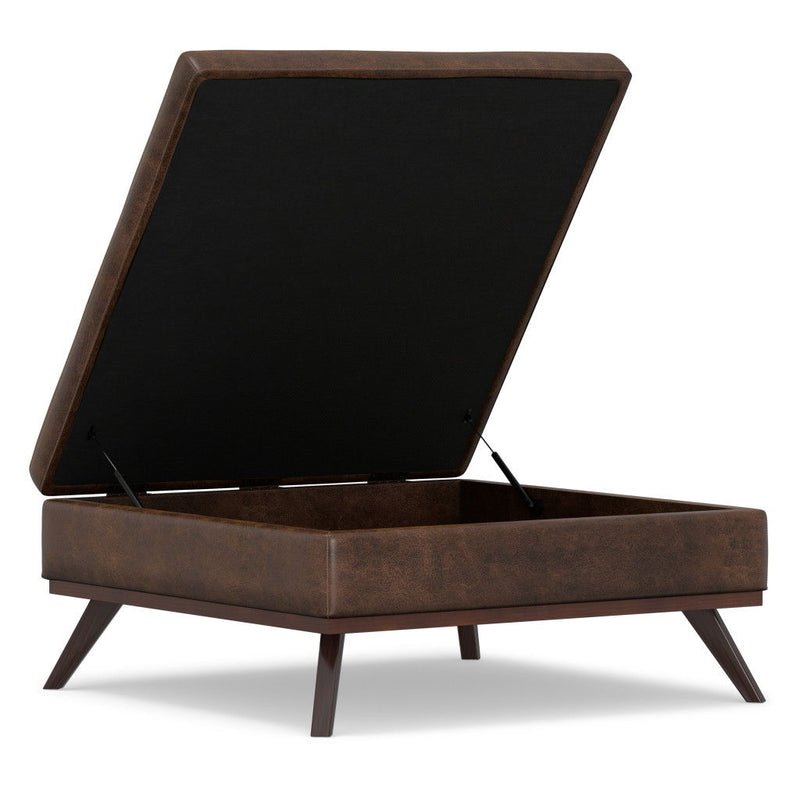 40" Leather Cocktail Ottoman With Storage - Brown