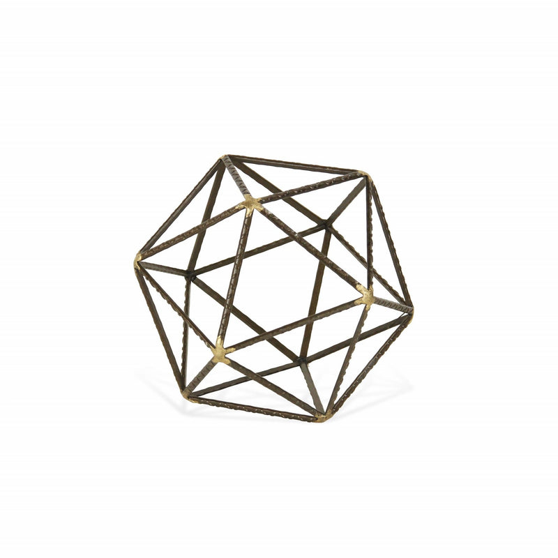 Hand Painted Geometric Orb Tabletop Sculpture (399630) - Brown / Gold