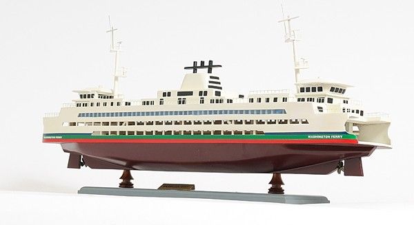 Washington Ferry Boat Hand Painted Decorative Boat - Brown / White
