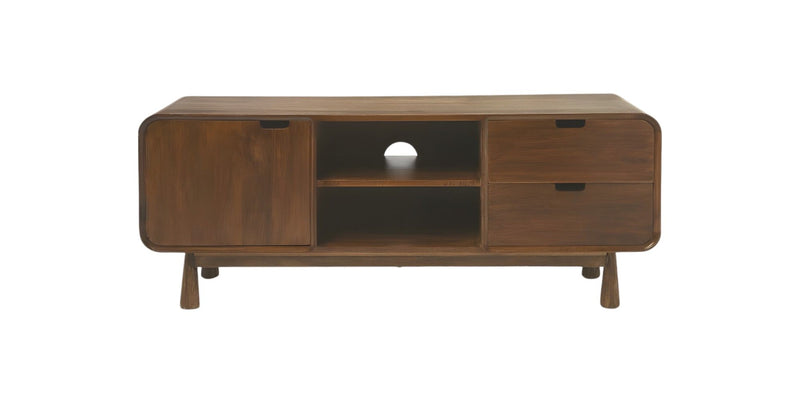 Wood Curved Edge Enclosed Storage TV Stand - Medium Brown