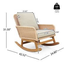 Load image into Gallery viewer, Modern 3 Piece Outdoor Seating Set With Cushioned Rattan Rocking Chairs And Wooden Accent Table
