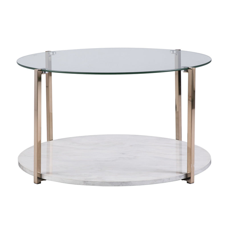 Glam Glass Faux Marble Two Tier Round Coffee Table - Gold