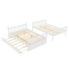 Load image into Gallery viewer, Full Over Full Bunk Bed with Trundle, Convertible to 2 Full Size Platform Bed, Full Size Bunk Bed with Ladder and Safety Rails for Kids, Teens, Adults,White(Old Sku:W504S00002)
