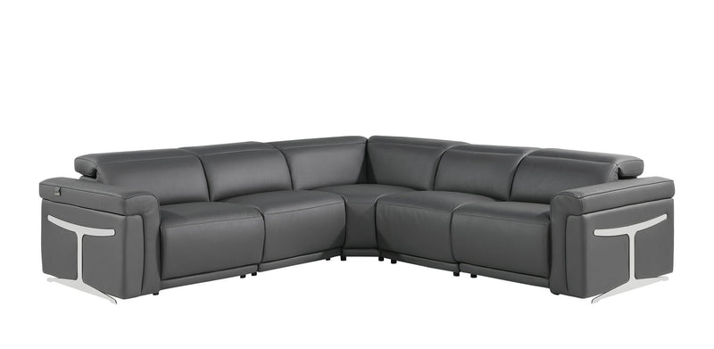 Italian Leather Modular L Shaped Five Piece Corner Sectional - Gray