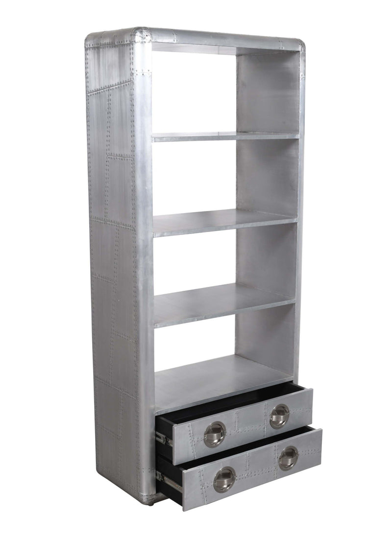 Four Tier Bookcase With Two Drawers - Silver