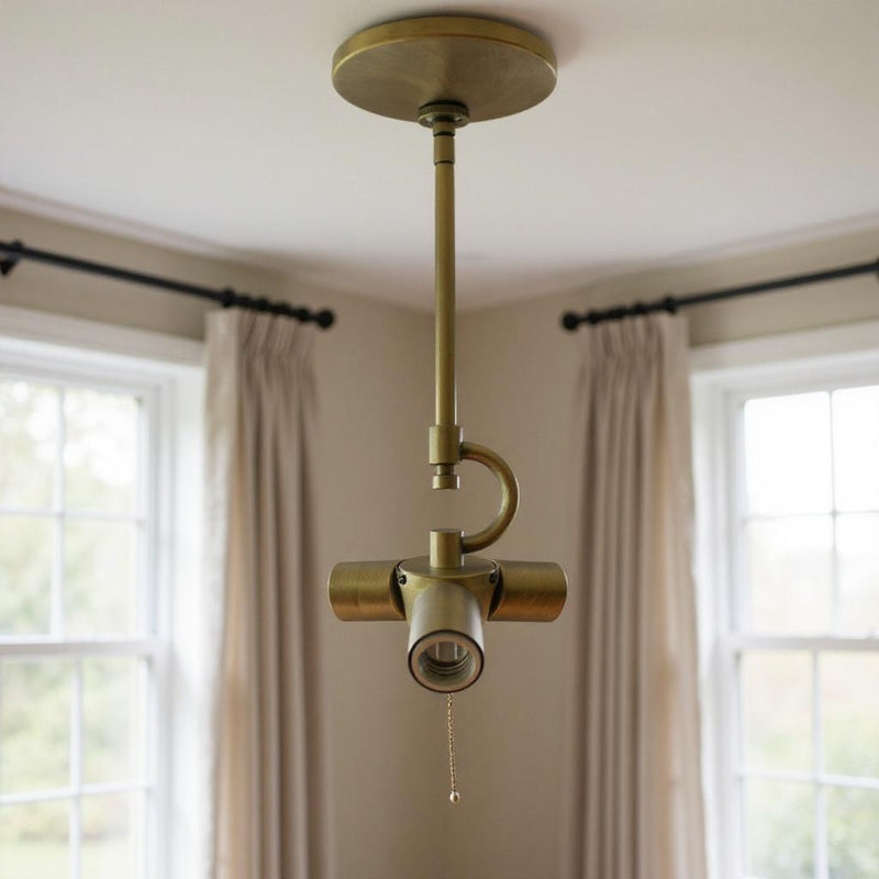 Bulb Three Light Metal Chandelier - Antiqued Brass