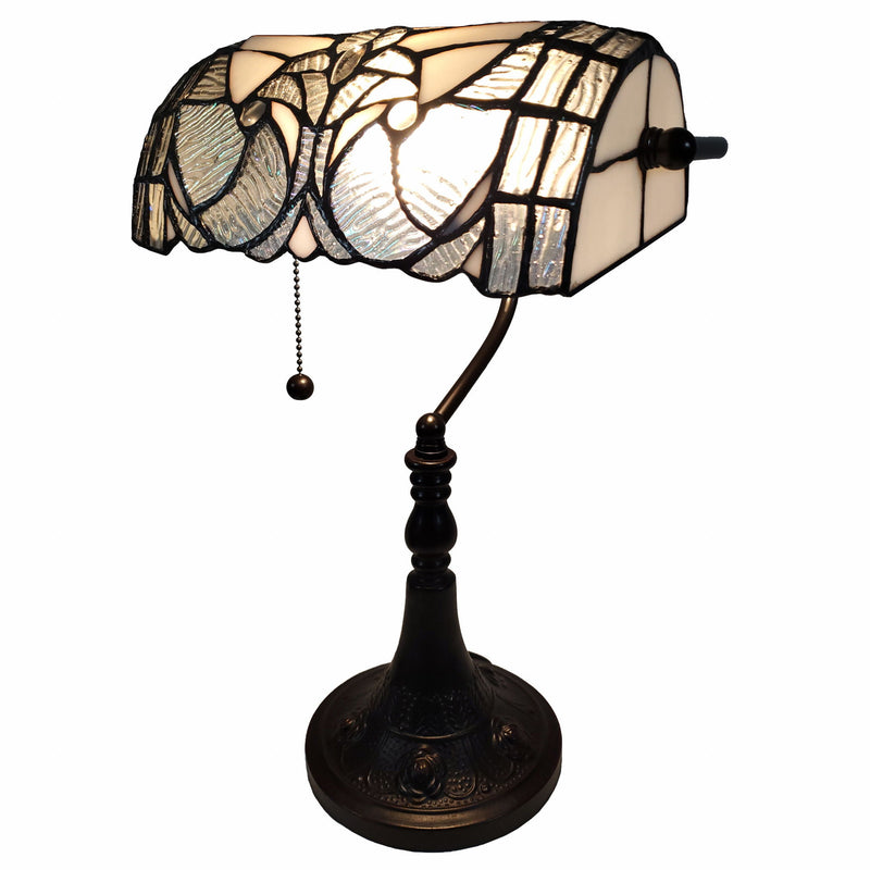 Table Lamp With White And Silver Shade - Dark Brown