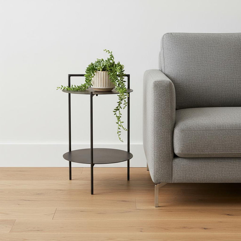 Iron Round End Table With Shelf - Copper