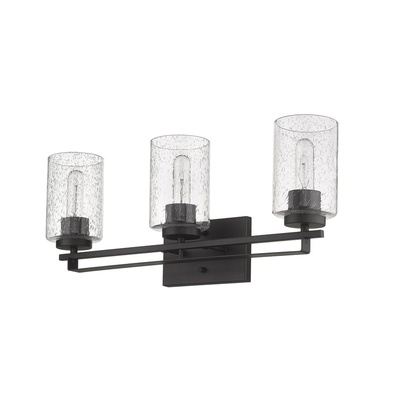 Metal And Textured Glass Three Light Wall Sconce - Bronze