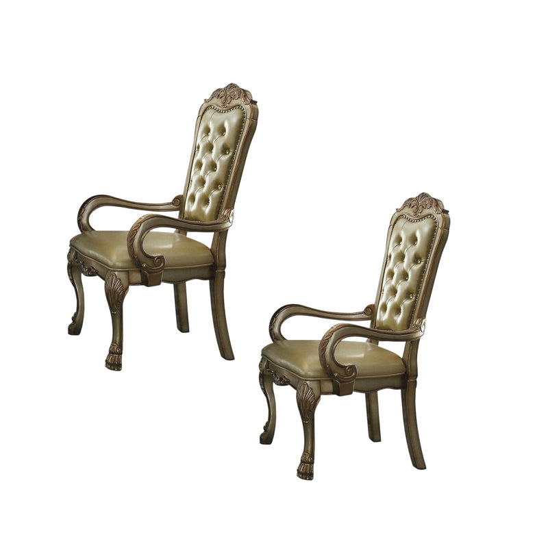Tufted Faux Leather And Wood Dining Arm Chairs (Set of 2) - Bone