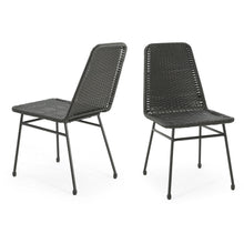 Load image into Gallery viewer, Outdoor Dining Chairs (Set of 2), Rattan Backrest And Cushions, Iron Frame - Dark Brown

