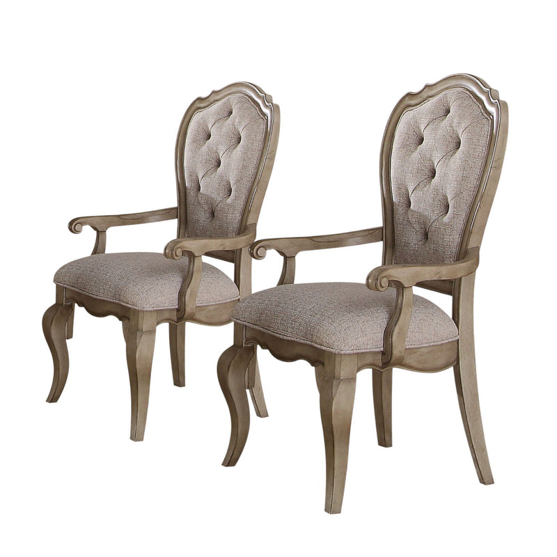 Tufted And Upholstered Fabric And Solid Wood Dining Arm Chairs (Set of 2) - Beige