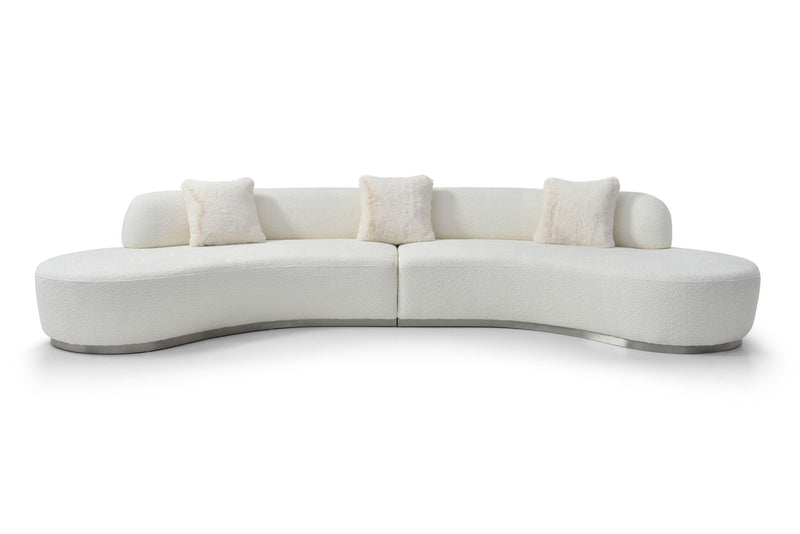 Cotton Blend Curved Sofa With Toss Pillows - White
