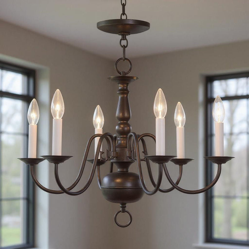 18'' Six Light Dimmable Chandelier With Shades - Bronze