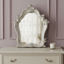 Load image into Gallery viewer, 47"bAbstract Framed Antiqued Glass Mounted Dresser Mirror - White / Silver
