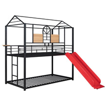 Load image into Gallery viewer, Twin Over Twin Metal Bunk Bed ,Metal Housebed With Slide,Three Colors Available.(Black with Red Slide)(OLD SKU :LP000095AAJ)
